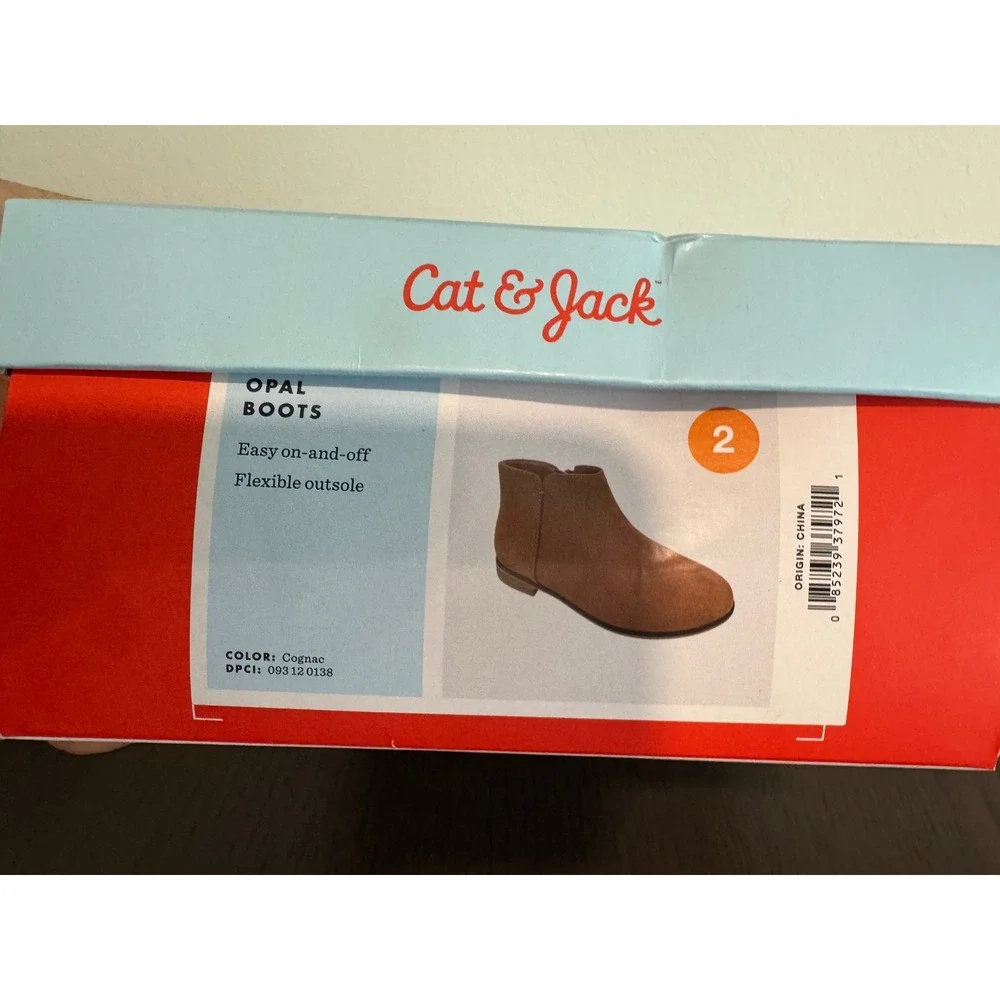 Cat & Jack Opal Ankle Boots Kids Size 2 Cognac Faux Suede Side Zip
